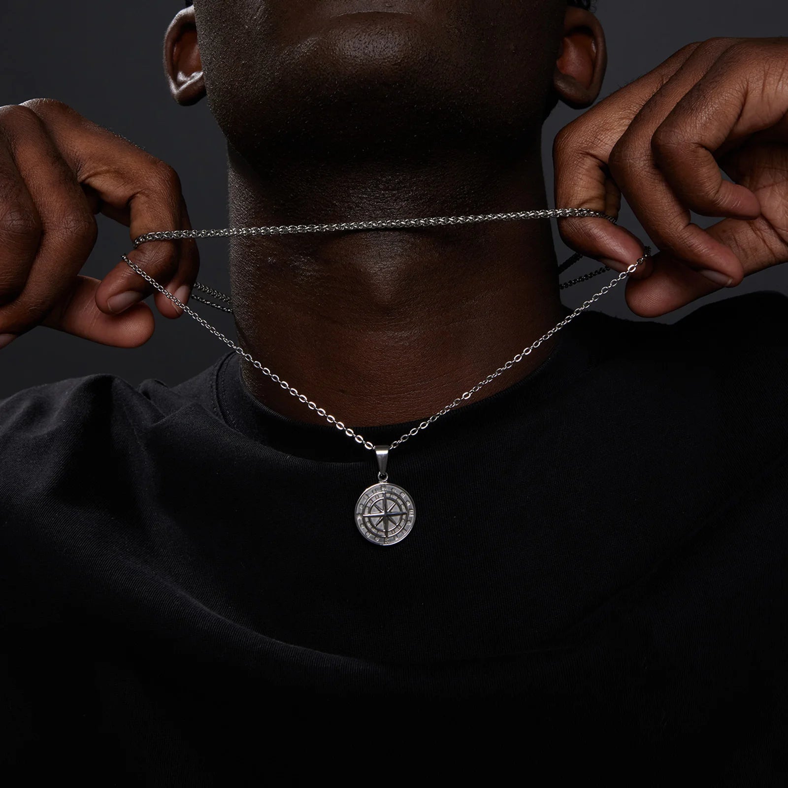 Vnox Men's Layered Compass Necklace