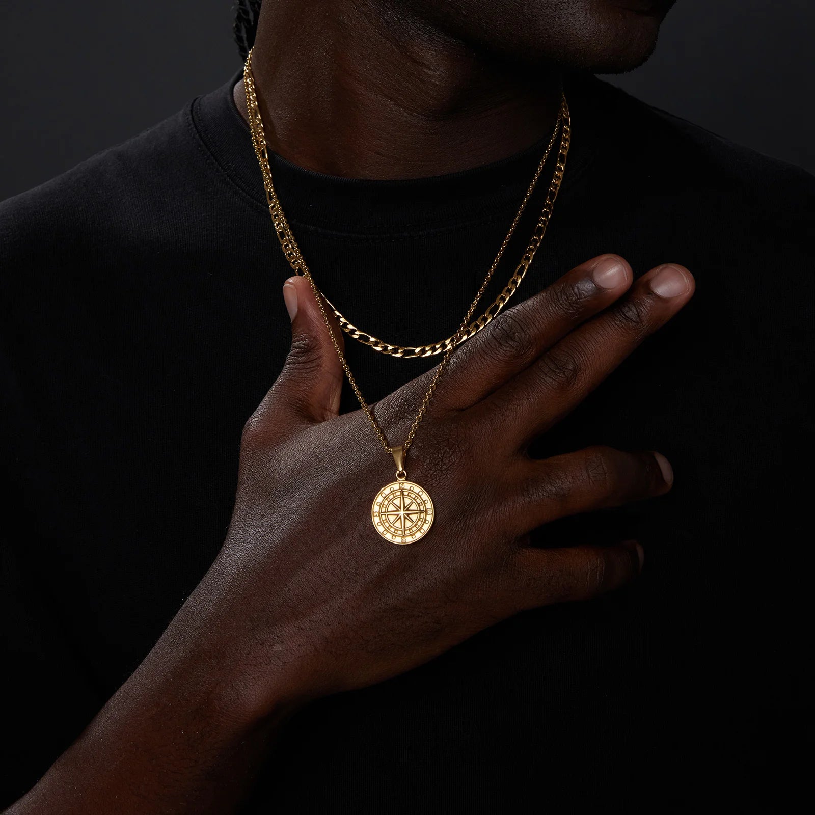 Vnox Men's Layered Compass Necklace