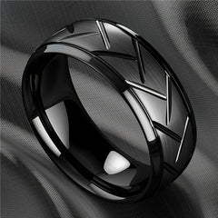 Black Groove Beveled Stainless Steel Ring