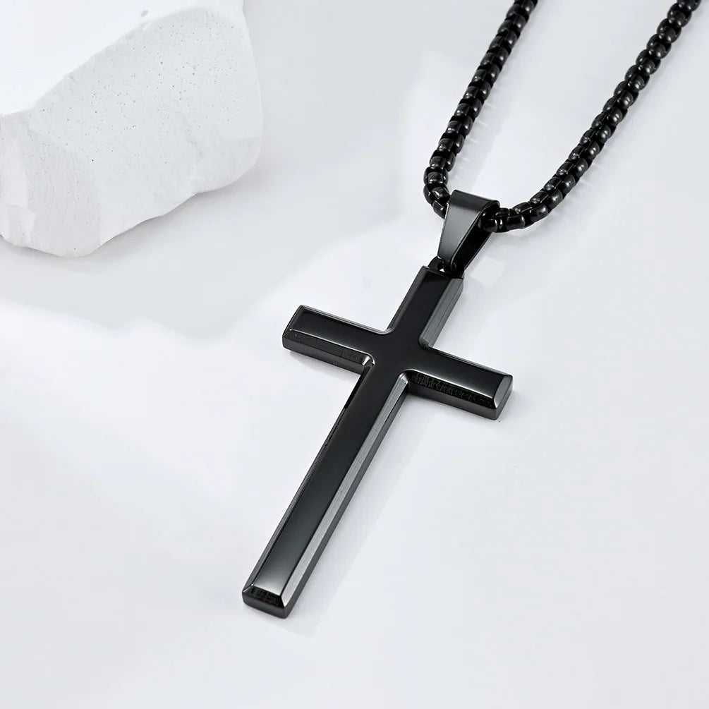 Black Cross Stainless Steel Pendant Necklace