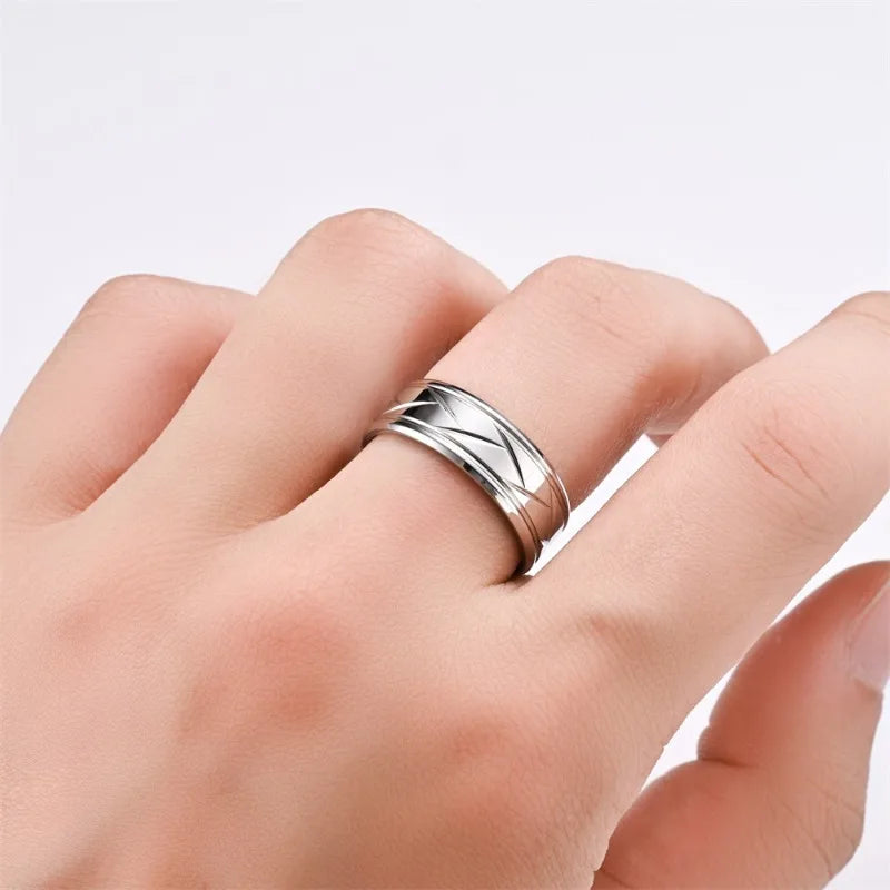 Black Groove Beveled Stainless Steel Ring